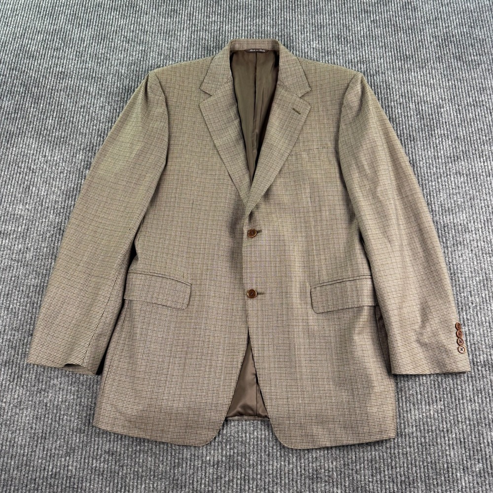 Canali Sport Coat 42L Taupe Wool Nailhead Blazer Italy Tiny Sleeve Hole